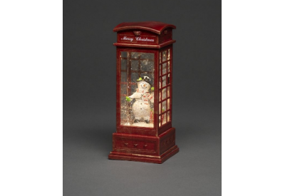Konstsmide Lantern Telephone Box with Snowman (5 Hour Timer, Battery Operated, Warm White, LED, Water Filled)	